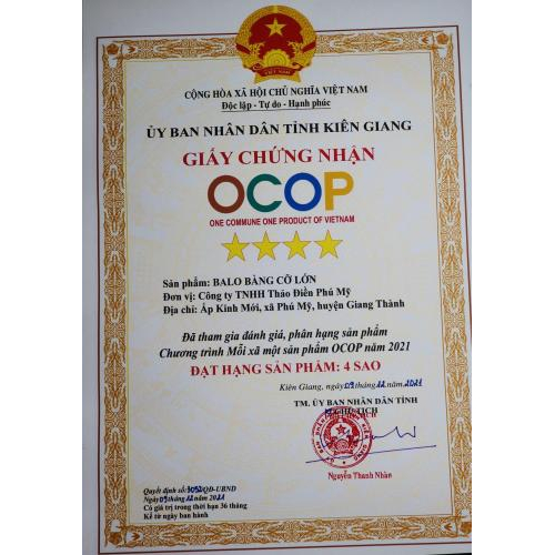 CHỨNG NHẬN SẢN PHẨM OCOP 4 SAO - SẢN PHẨM CÔNG NGHIỆP NÔNG THÔN TIÊU BIỂU CHO 12 SẢN PHẨM TỪ CỎ BÀNG